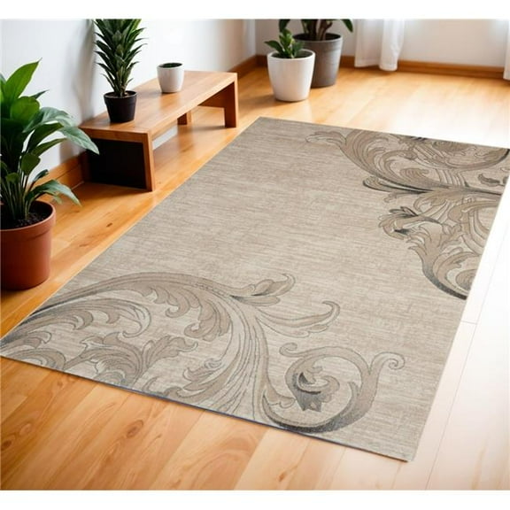HomeRoots 552780 4 x 6 ft. Tan Black & Ivory Damask Rectangle Area Rug