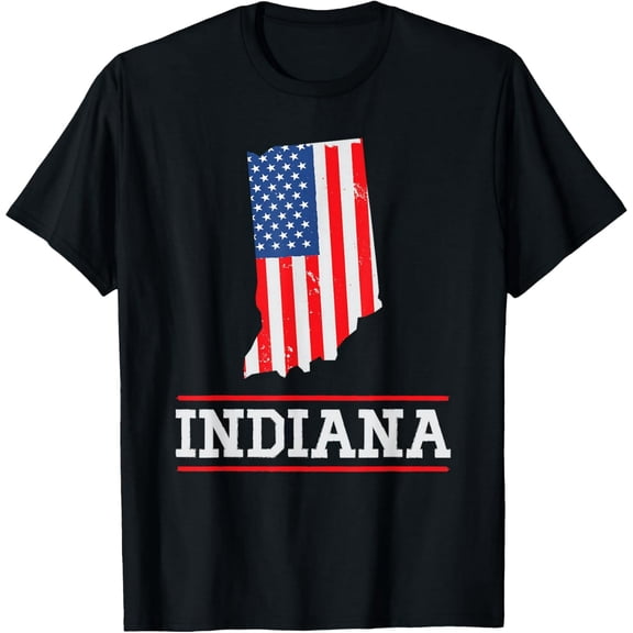 State Outline Graphic T-Shirt | Indiana US Flag Silhouette Souvenir Design