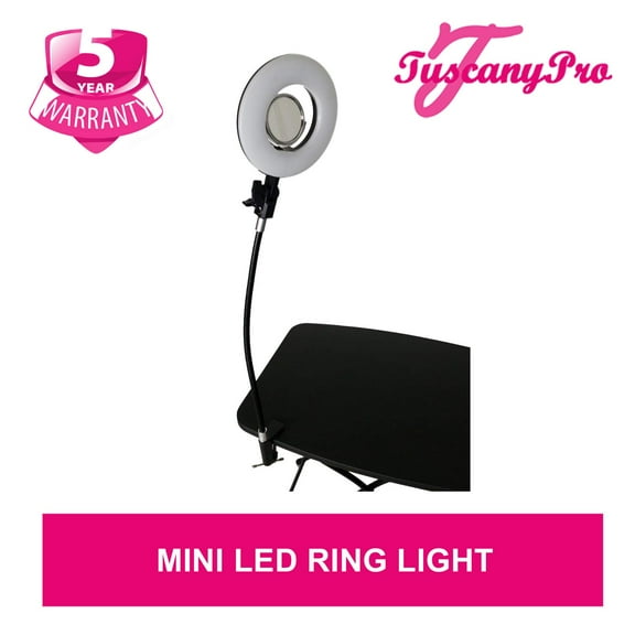 TuscanyPro Mini LED Ring Light - Perfect for Makeup, Salon, Reading - 5 Years Warranty - US Patented – Easily Attach to Table, Chair, Vanity