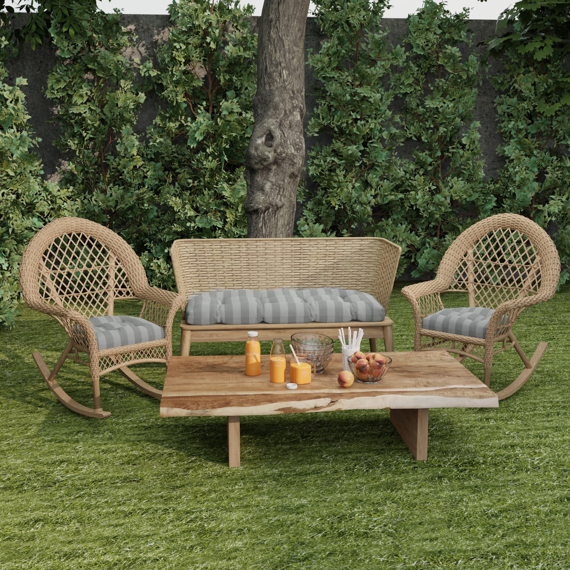 Jordan Manufacturing 44" x 18" Conway Smoke Grey Stripe Rectangular Tufted Contoured Outdoor Wicker Settee Bench Cushion