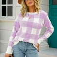 thumbnail image 4 of Jjayotai Checkered Oversized Sweaters for Women, Crew Neck Long Sleeve Sweater Shirt, Color Block Knit Pullover Tops Purple L, 4 of 8