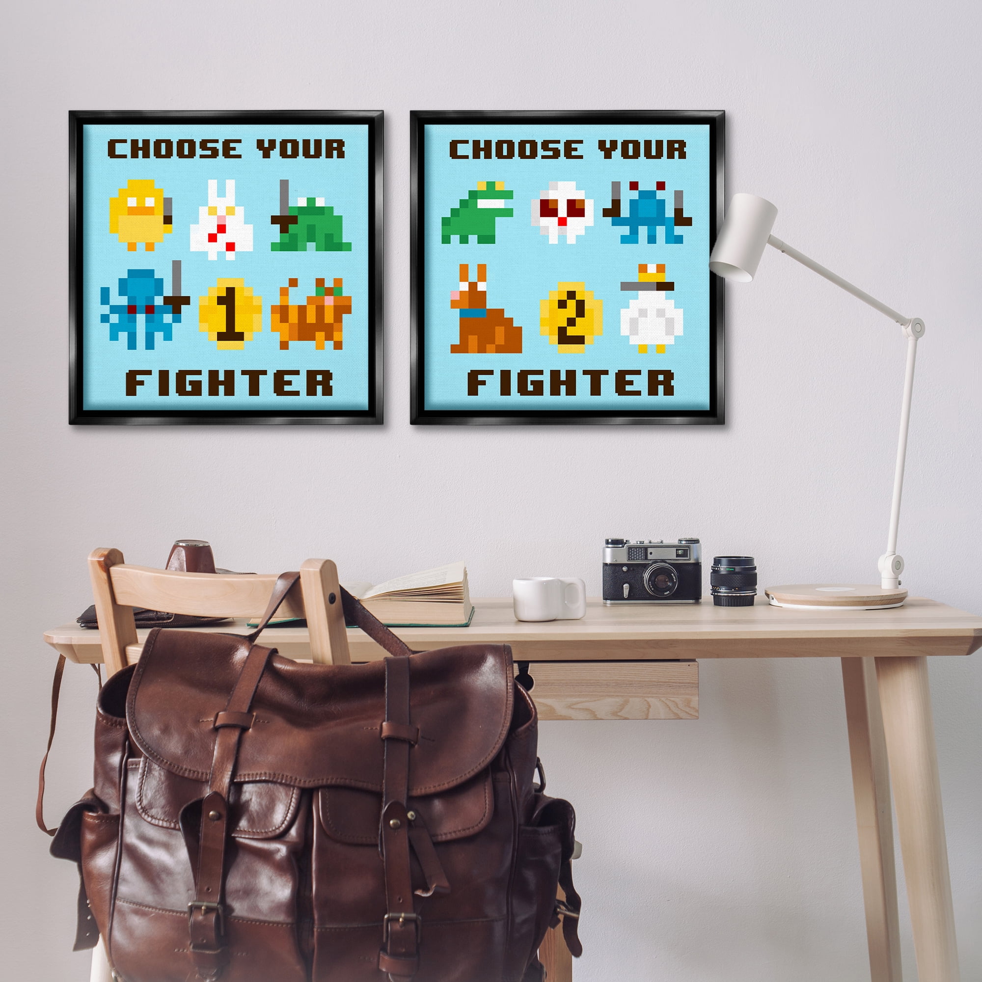 Stupell Industries Choose Your Fighter Game Entertainment Painting Black Floater Framed Canvas Art Print Wall Art, 25 x 25, Set of 2