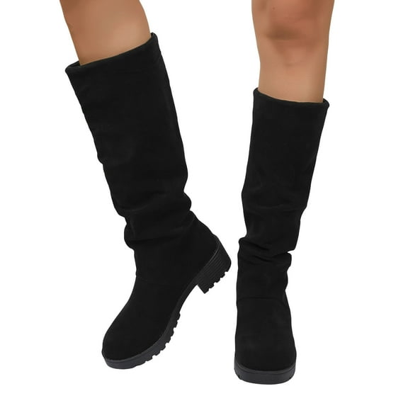 Women's Slouchy Knee High Boots Platform Suede Tall Riding Booties Comfortable Wide Calf Dress Long Boots