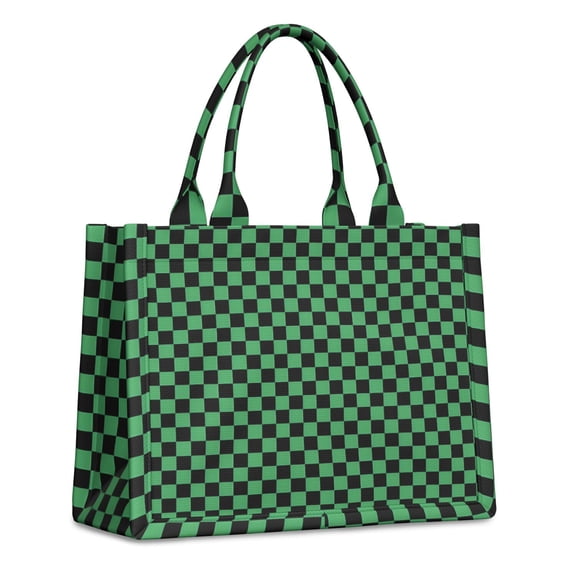 Large Capacity Tote Bag,Green and Black Checkerboard Pattern Handbag Fashion Luxury Tote Bag,15.7"x13"x 5.1" Inches,Laptop Compatible