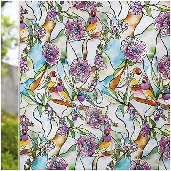Stained Glass Window Film 35x118 Decorative Privacy Film With Heat Blocking UV Protection Static Clings For Glass Windows