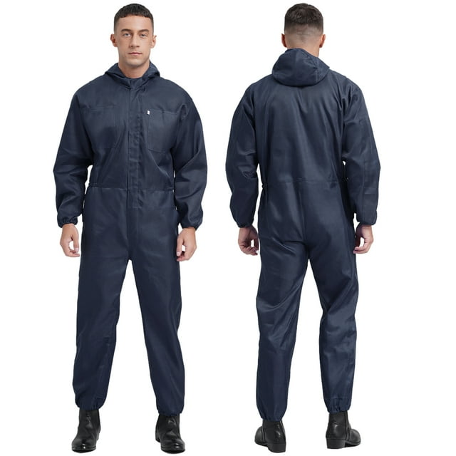 TiaoBug Men's Long Sleeve Work Overall Mechanic Uniforms Lightweight Jumpsuits Front Zipper Suit Navy Blue L/170