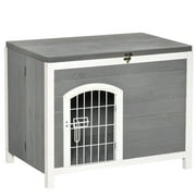Pawhut Foldable Raised Wooden Dog House with Lockable Door, Openable Roof, Gray