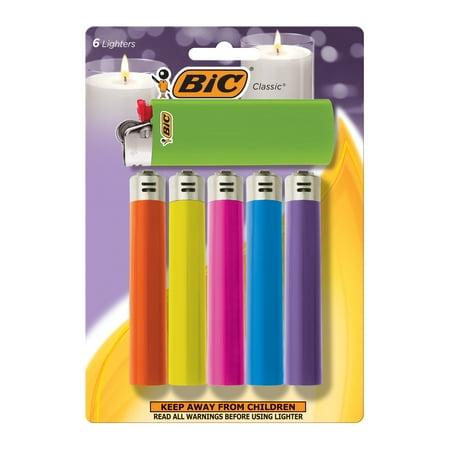 BIC Classic Lighters, Pocket Style, Child Resistant, Assorted Colors, 6 Count
