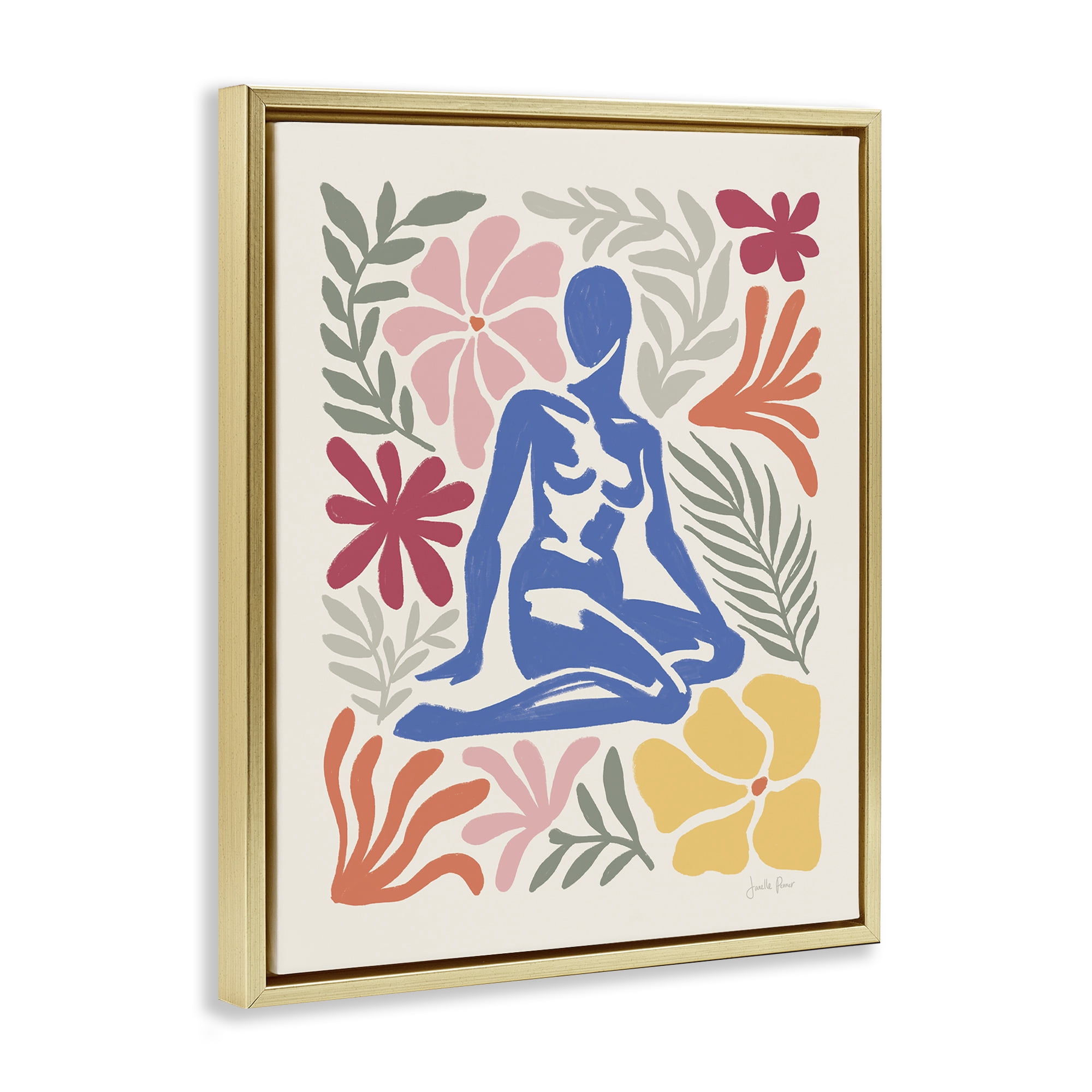 Stupell Industries Abstract Garden & Woman Novelty Painting Gold Floater Framed Canvas Art Print Wall Art, 25 x 31