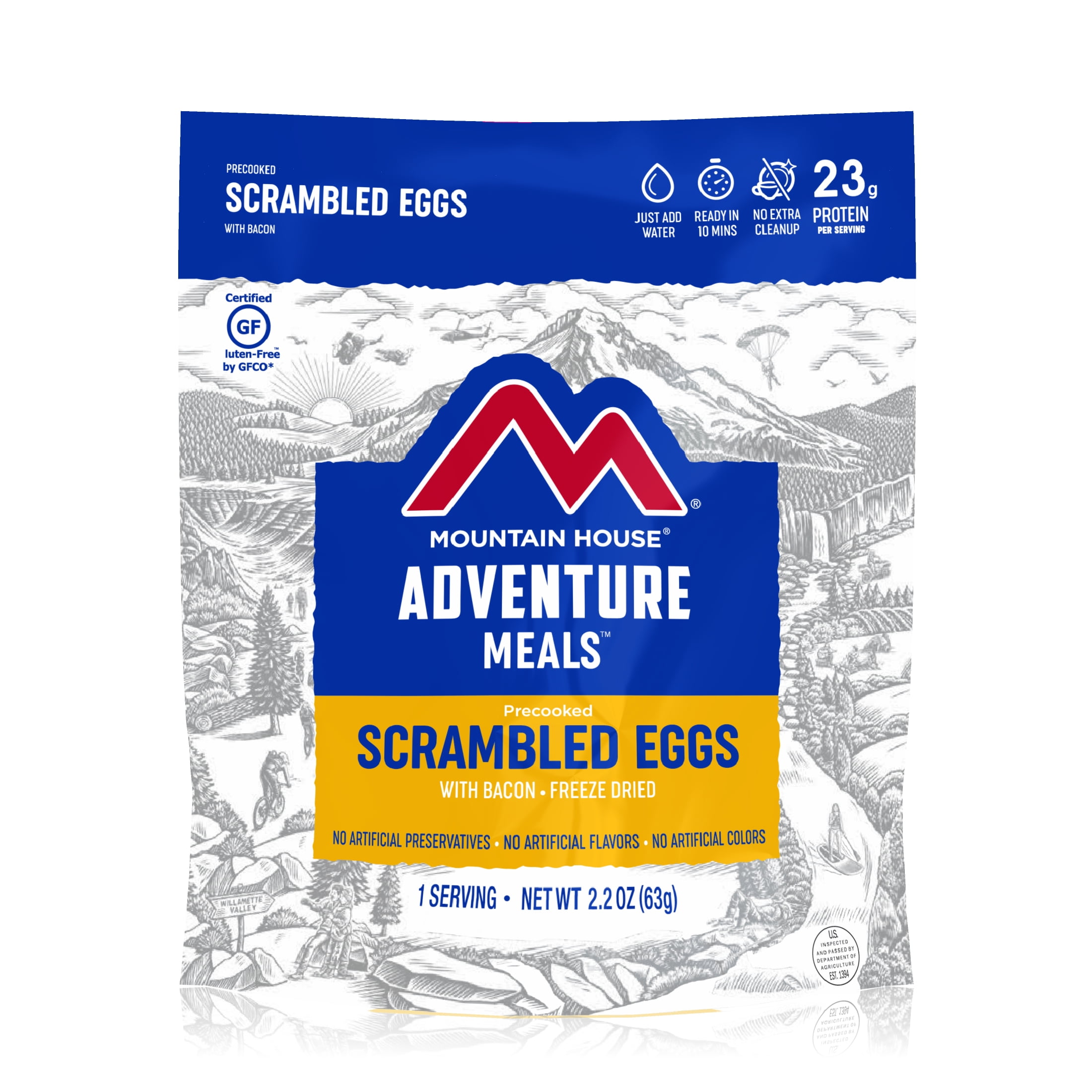 Mountain House Scrambled Eggs with Bacon, Gluten-Free, Freeze-Dried Food, 1 Serving