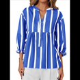 thumbnail image 3 of Blusa de Verano A Rayas con Cuello en V y Mangas Abullonadas para Mujer, Estilo Babydoll, Holgada e Informal Azul M, 3 of 9