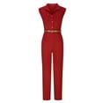 thumbnail image 7 of WREESH Womens Business Casual Jumpsuit Fashion Summer Casual Sleeveless Button Bandage Jumpsuit Long Pants Red, 7 of 7