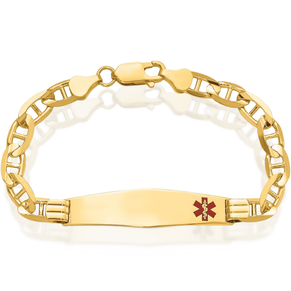 14K Solid Yellow Gold Medical Alert Anchor Mariner Link Name Bar Identification ID Bracelet