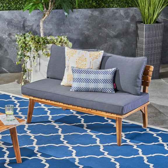 LiviNest Compact Outdoor Loveseat for Small Patios: 4-Foot Wide 2-Seater - Acacia Wood Frame & Weather-Resistant Gray Cushions - Modern Style for Balcony & Sunroom