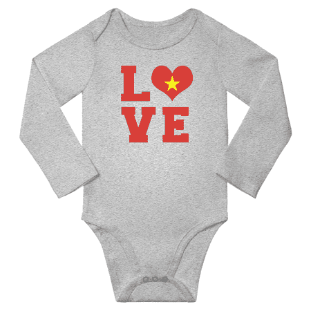 

Love Vietnam Heart Flag Clothes Baby Long Slevve Bodysuit (Gray 18-24 Months)