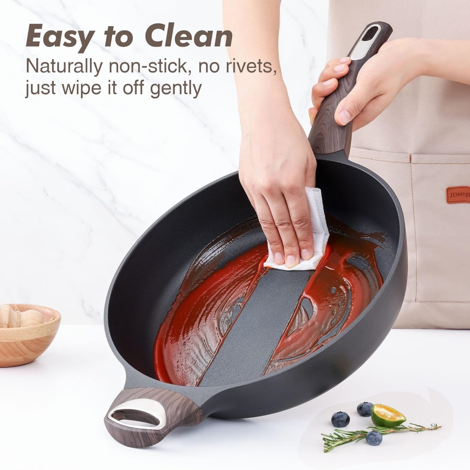 Nonstick Frying Pan Skillet with Lid, 12 Inch Large Deep Frying Pan, 5 Qt Non Stick Saute Pan with Cover, Induction Pan, Healthy