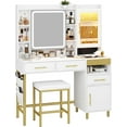thumbnail image 5 of AOGLLATI Makeup Vanity with Lights and Jewelry Cabinet, Vanity Desk with Mirror and Lights, White Vanity Table with Charging Station,Led Lights, Hidden and Open Storage Shelves, 5 of 10