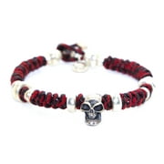 Red Thread Silver Skull Mokuba Bracelet C0931