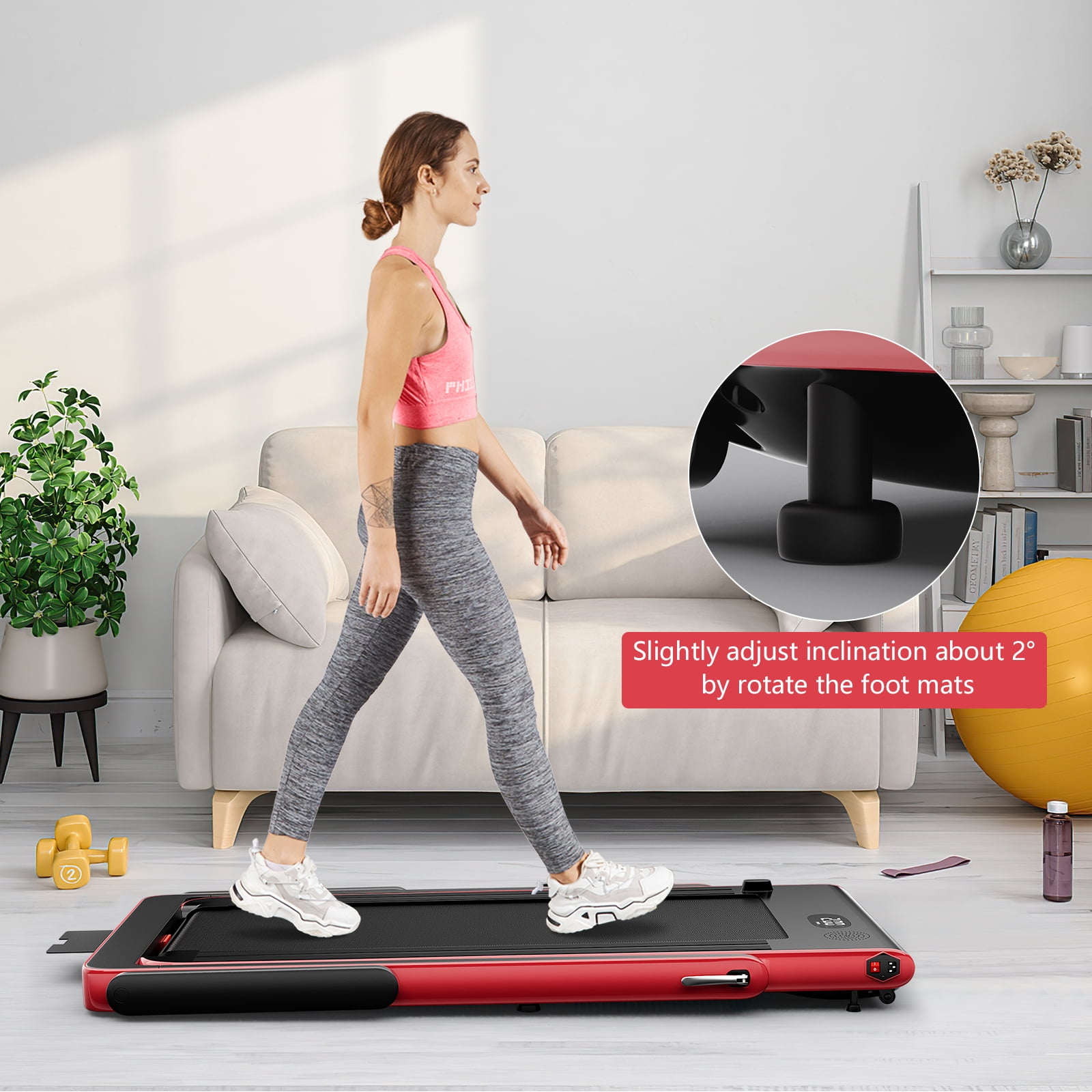 SuperFit 2.25HP 2 in 1 Folding Treadmill Remote Control W APP Control Speaker Red