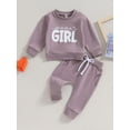 thumbnail image 2 of Bagilaanoe 2PCS Toddler Baby Girl Long Pants Set Letter Print Long Sleeve Sweatshirt Pullover Tops + Sweatpants 6M 12M 18M 24M 3T Kids Casual Sweatsuits, 2 of 9