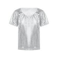 thumbnail image 3 of vastwit Kids Boys Girls T-Shirt Hip-hop Jazz Dance Tops Short Sleeve Sequins Solid Color Tee Tops Silver 140, 3 of 7