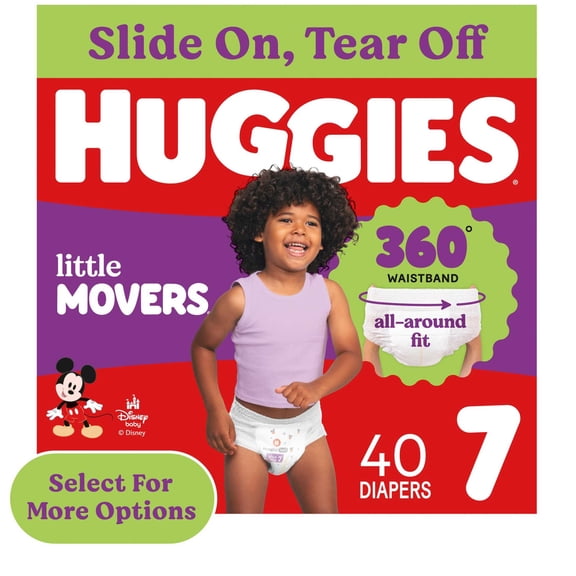 Huggies Little Movers 360° Pull On Diapers with 360° Waistband, Size 7 (41  lbs), 40 Count (Select for More)