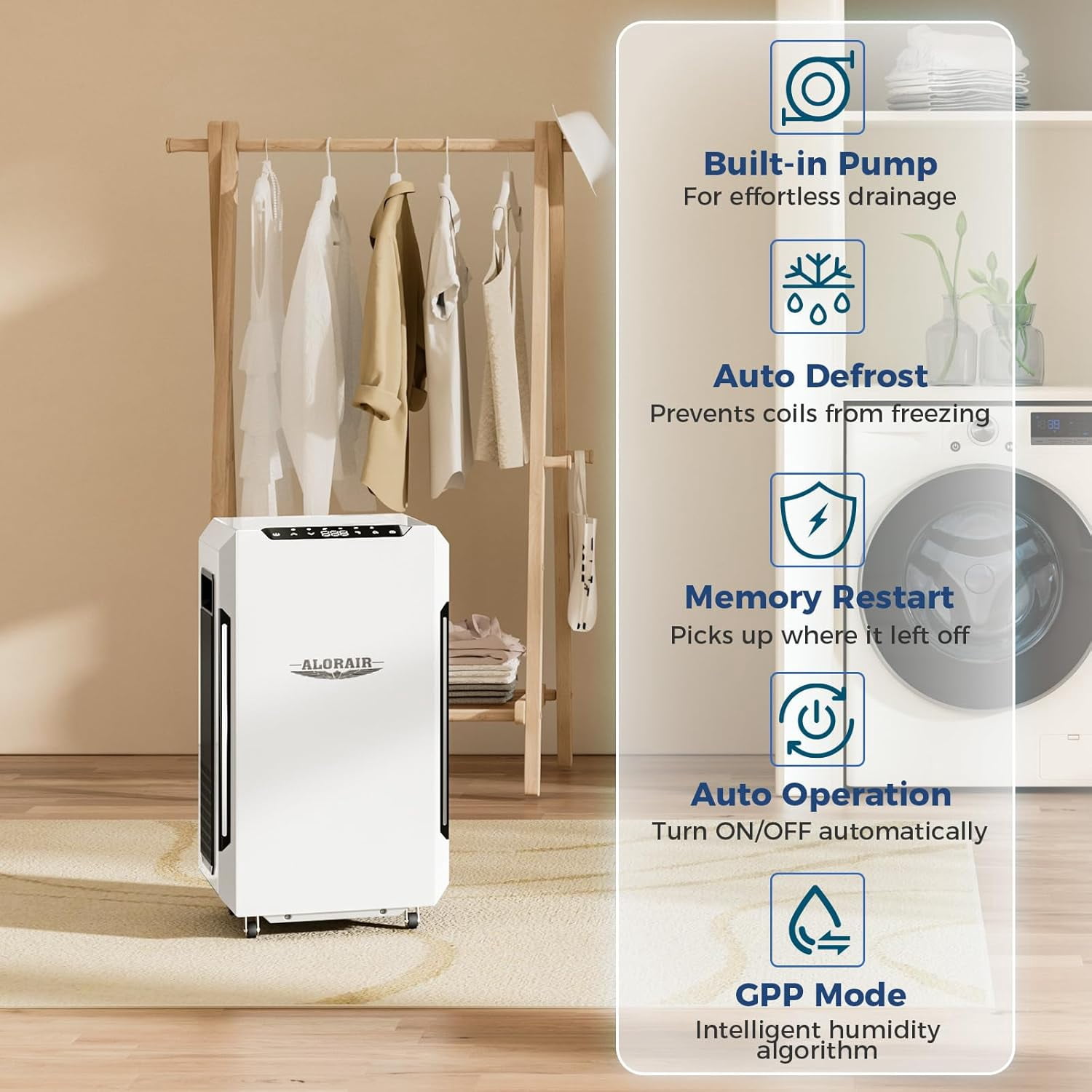 Alorair  Dehumidifier, 70 PPD Commercial & Industrial Dehumidifier Fit for 1,000 Sq.Ft. Spaces with Pump SLGR Tech for Bedroom, Basement, Bathroom, Garage, Home Moisture Remove