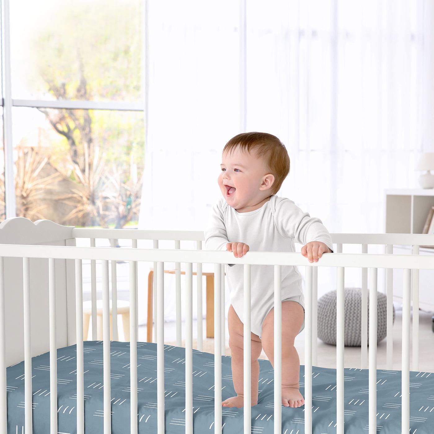 Sweet Jojo Designs Boho Hatch Dark Blue and White Fitted Crib Sheet