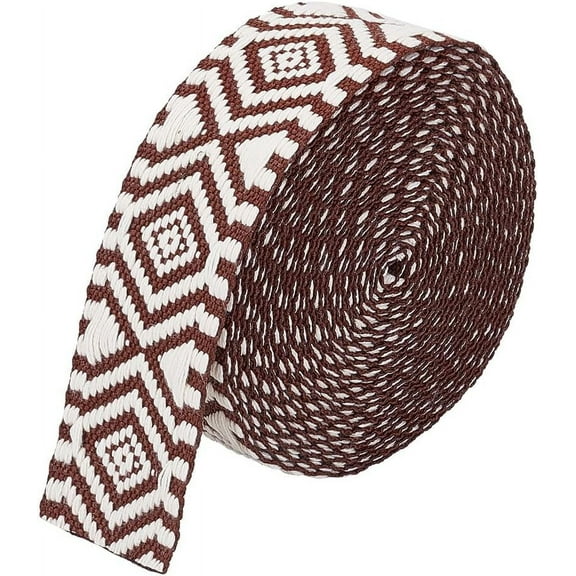 5 Yards Ethnic Polycotton Webbing, 1-1/2 inch(38mm) Wide Rhombus Jacquard Ribbon Vintage Craft Sewing Lace Trim for Clothing, Bag, Headbands, Pillowcases, Coconut Brown