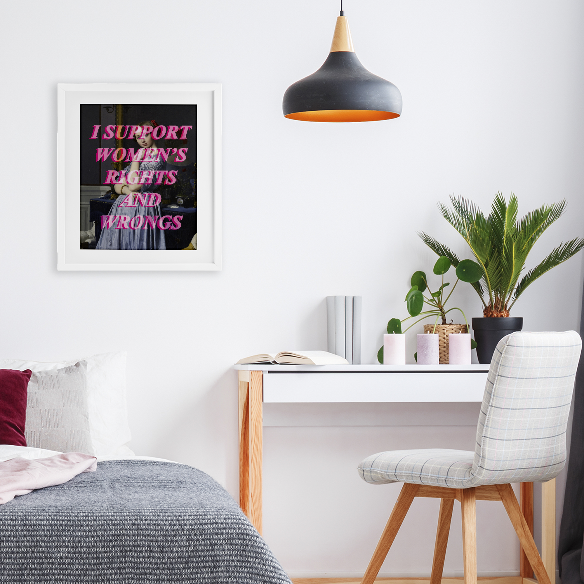 I Support Women's Rights & Wrongs White Framed Print Under Glass, design by Lil' Rue