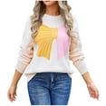 thumbnail image 2 of Sweaters for Women Long Sleeve Crew Neck Pullover Colour Block Sweater Khaki XL, 2 of 4