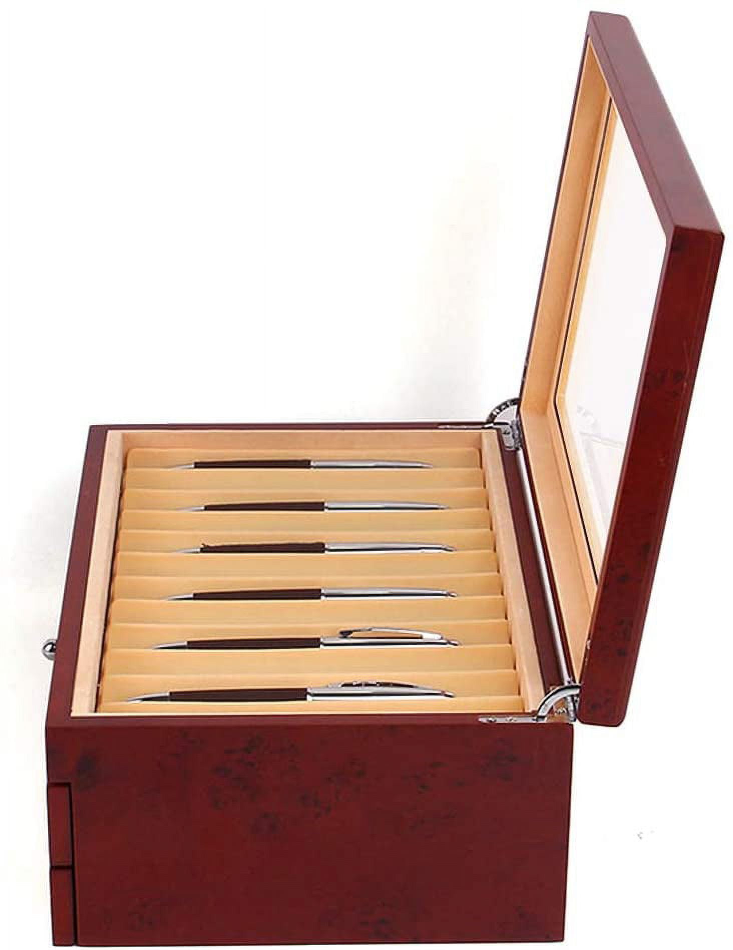 ANQIDI Pen Box 3 Layers High-grade 34 Slots Sandalwood Wood Fountain Pen Storage Collector Box with Glass Lid and Drawer (​Red)