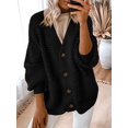 thumbnail image 4 of Women'S -Fashion Casual Open Front V Neck Long Sleeve Chunky Knit Cardigan Sweaters Outerwear Coats Black XL, 4 of 7
