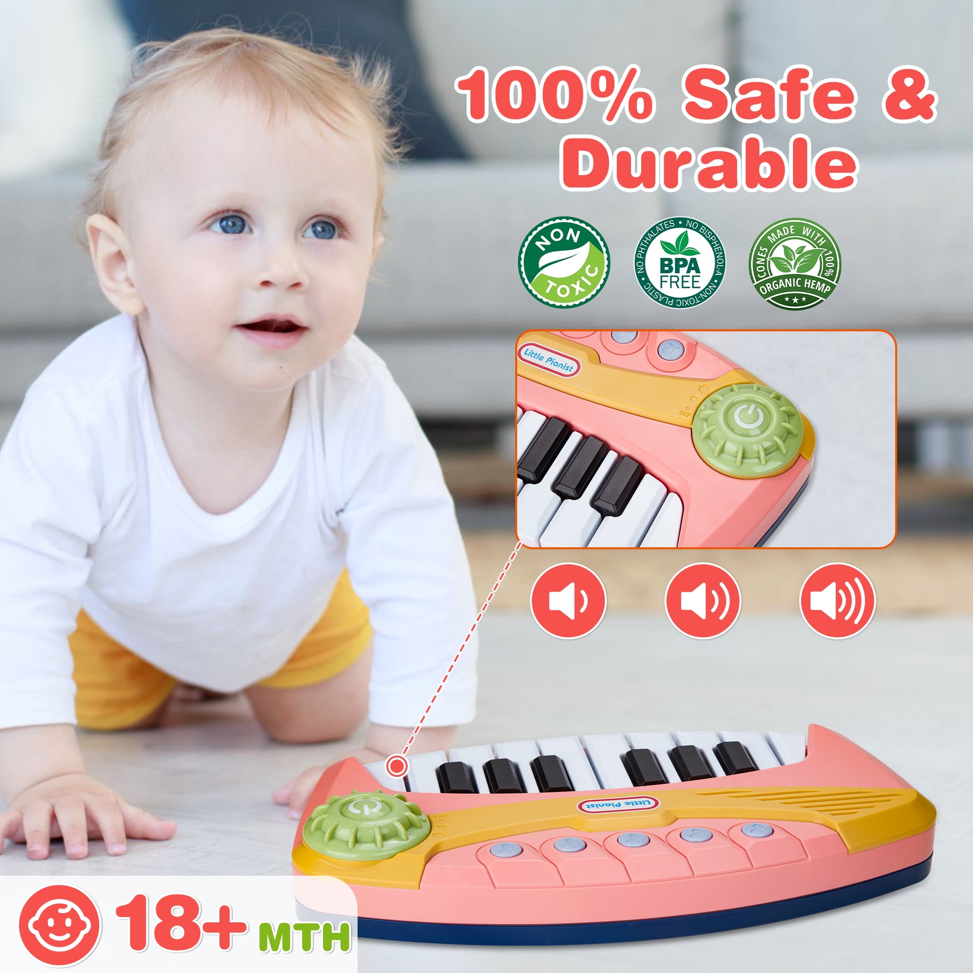 Contixo Keyboard Piano for Kids, Interactive Piano Toy with Light-Up Keys and 5 Built-In Melodies, Pink