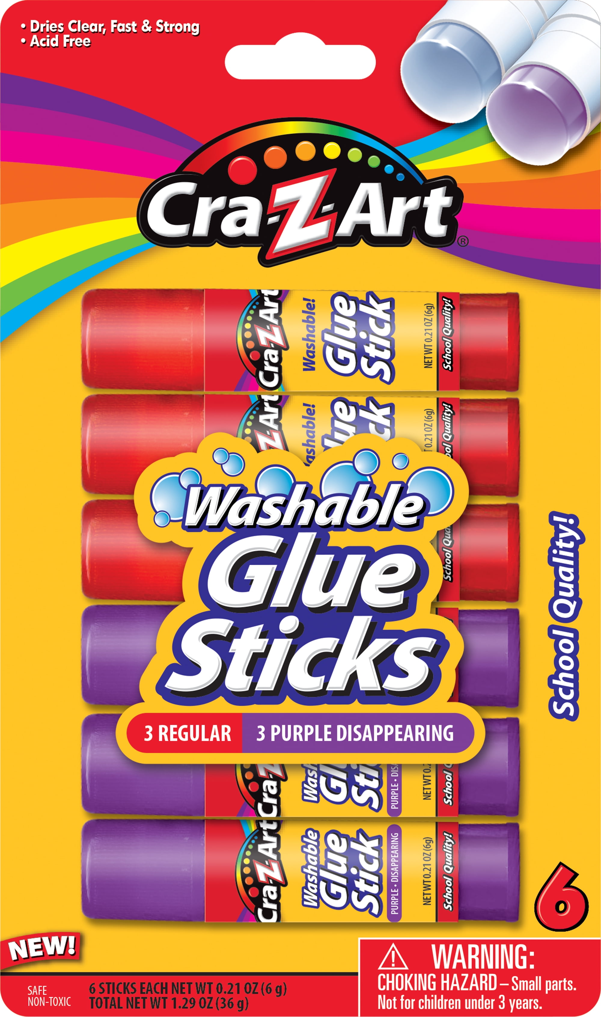 Cra-Z-Art Washable Glue Sticks, Disappearing Purple, 6 Count