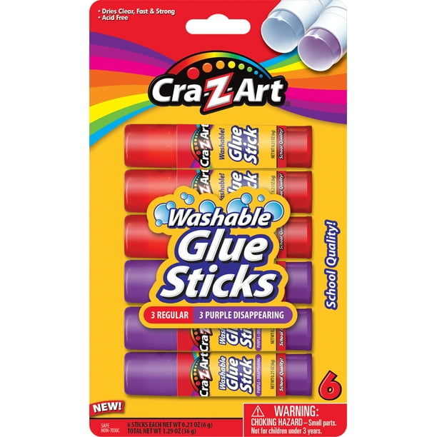 CraZArt Washable Glue Sticks, Disappearing Purple, 6 Count Walmart
