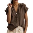 thumbnail image 2 of QASIEATN Women's Trendy Essentials Clothing: Elegant Short Sleeve V Neck Blouse Fall Fashion Outfits for Women, 2 of 6