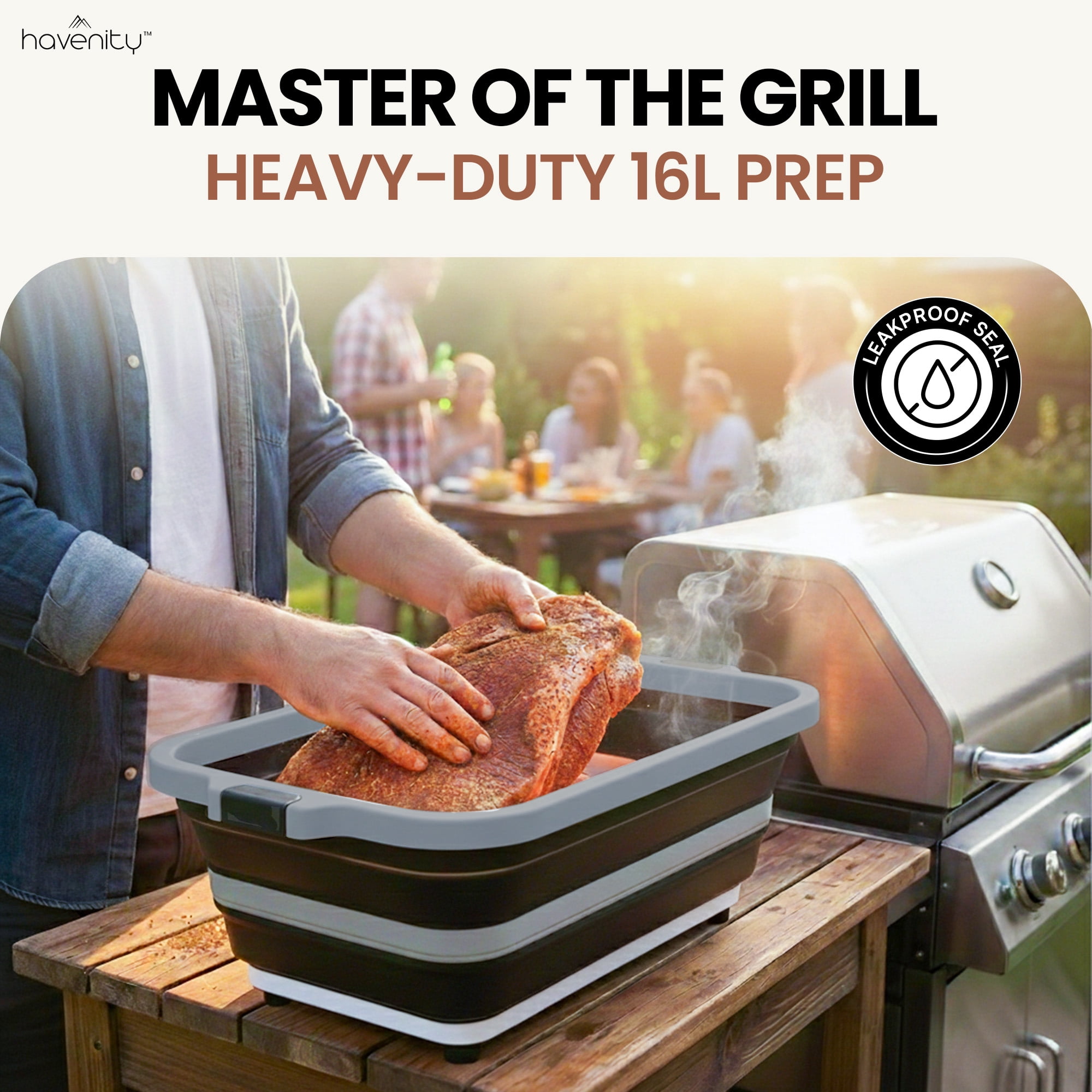 Havenity Bbq Prep Tub 2 Pack Black (16l+16l) - Multifunctional Collapsible Camping Cutting Board with Lid