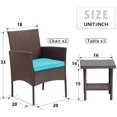 thumbnail image 7 of 3 Piece Outdoor Furniture Set Patio Brown Wicker Chairs Furniture Bistro Conversation Set 2 Rattan Chairs with Blue Cushions and Glass Coffee Table for Porch Lawn Garden Balcony Backyard, 7 of 7