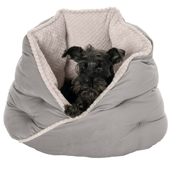 FurHaven Pet Products | Minky Faux Fur & Velvet Hug Bed for Dogs & Cats - Silver Gray, Medium