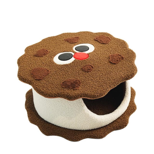 Cama para gatos con forma de galleta, caseta para animales pequeños, refugio suave para gatos, nido para gatos, caniche, gatito, hámster, pomerania