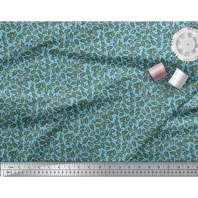 Soimoi Blue Heavy Canvas Fabric Rose Leaves Print Fabric by the Yard 58 Inch Wide
