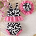 thumbnail image 5 of FINALGANG Baby Girls Three Piece Cow Outfit Set Cow Print Ruffle Hem Cami Top Striped Shorts Matching Sun Hat Summer Set For Daily Wear Cozy Outfit, 5 of 5