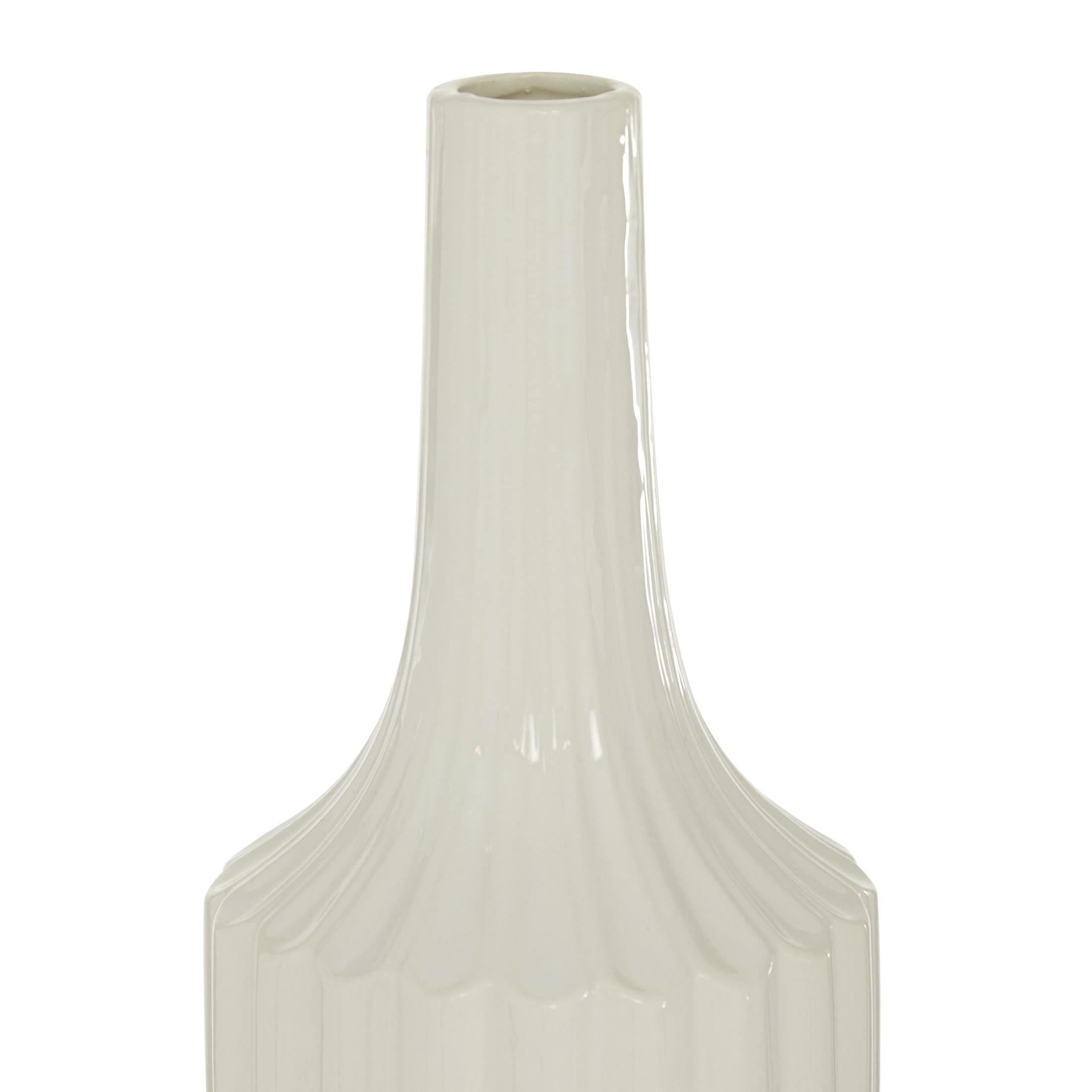 DecMode 23" Stripe Texture White Ceramic Vase