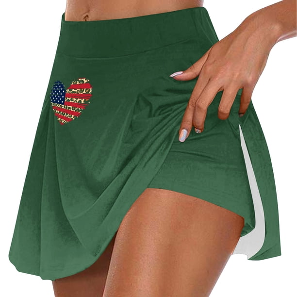 Faldas de Verano para las Mujeres Impresión Hoja Plisado Tenis Atlético Elástico Pantalones Cortos, Falso Dos Piezas Pantalones Falda para Diario