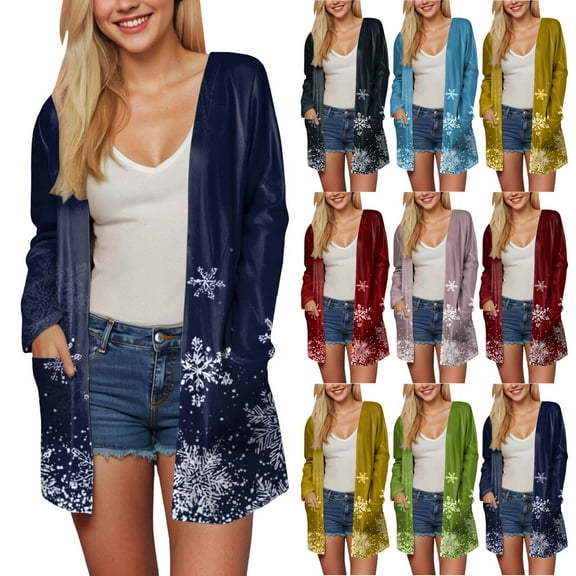 TTUHYWXI Christmas Cardigan for Women Long Sleeve Open Front Lightweight Cardigan Ugly Christmas Sweaters Plus Size Coat Top (Red, XL)