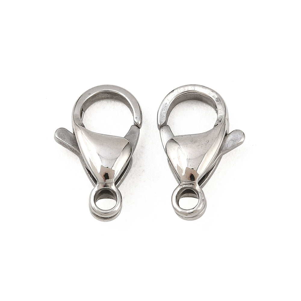 100pcs Resistant 304 Stainless Steel Lobster Claw Clasps Parrot Trigger Clasps Manual Polishing Stainless Steel color 16x10.5x4.7mm Hole: 2.2mm