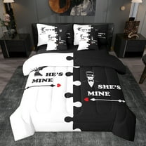 Homewish Romantic Valentines Day Bedding Comforter Set 7 Pieces, Black White Full Bedding Set, Adult Couple Men Women Reversible Fitted Sheet Flat Sheet, Luxury Bedroom Decor