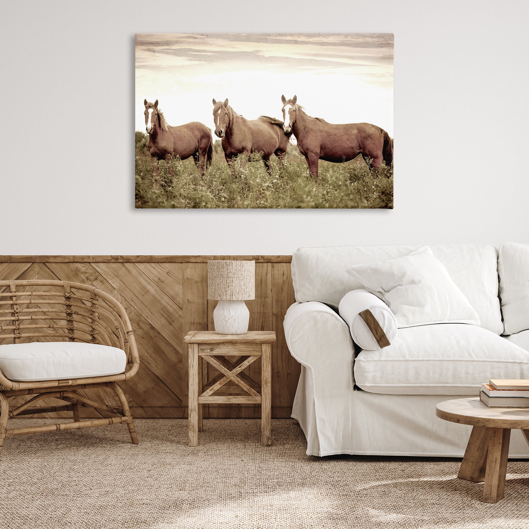 Stupell Industries Horse Trio Gaze Animals Painting Wrapped Canvas Art Print Wall Art, 45 x 30