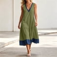 thumbnail image 6 of Oksale Flowy Dresses for Women Trendy Denim Print Deep V Neck Tank Dress with Pockets Loose Cozy Midi Vacation Dresses Army Green 2XL, 6 of 10
